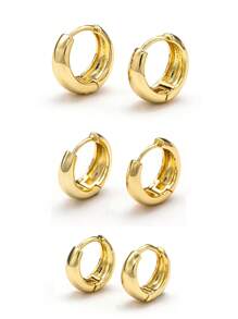 3pcs Gold-Color Earrings Set, 14K Gold Plated Delicate Cartilage Earrings, Hypoallergenic Hoop Earrings Set, Suitable For Multiple Piercings