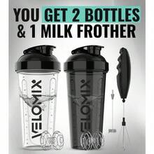 2-Pack 28oz/830ml Premium Shaker Bottles With 4 Stainless Steel Balls - Leakproof  Mixer Cups For Protein, Smoothies & Meal Replacement - Gym, Office, Travel & Home Use - Blue & Clear Combo With Measurement Marks - 提升起泡器 - 查看 2