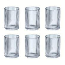 6/1pc Straight Vertical Striped Glass Cup Suitable For Coffee, Latte, Juice, Milk, Fruit Tea In Home