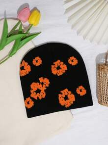 1pc Men's Letter & Spider Web Jacquard Knit Beanie Hat, Outdoor Street Style Fall Outfit - Multicolor - View 17