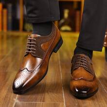 Men's Classic Brogue Derby Shoes, Lace-Up Pointed Toe Men Dress Shoes, Versatile Men Shoes For Banquets & Business Occasions. - 棕色 - 查看 7