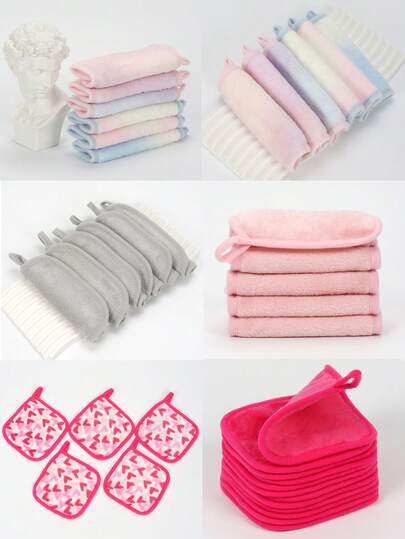 3/5 件装柔软超细纤维洁面巾，卸妆毛巾带挂环，温和亲肤，可水洗，可重复使用