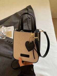 1 件女士纯色 PU 手提包，拉链开合，时尚女友礼物 - 黑色 - 查看 6