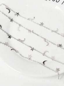 1件装女士星月流苏发夹链头饰发饰，头饰珠宝，发藤链，发饰，学生用品，Y2K风格配饰，婚礼，准新娘 - 銀色 - 查看 5