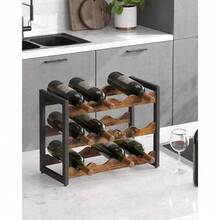 Wine Rack Table - 質樸的棕色+黑色 - 查看 3