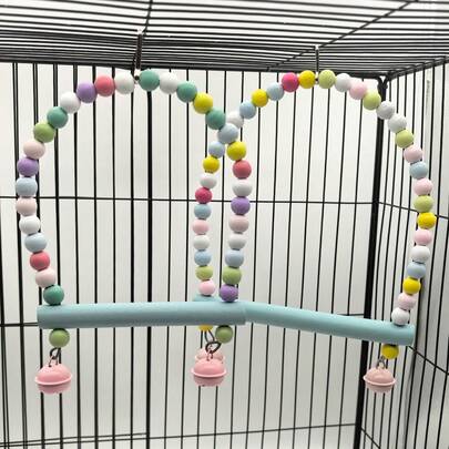 天然木质马卡龙色秋千玩具，适合玄凤鹦鹉、爱情鸟等鹦鹉玩耍、攀爬、解闷，笼内装饰，多种尺寸可选，配件颜色随机，四季皆宜