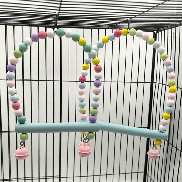 Natural Wooden Macaron Color Swing Toy, Suitable For Parrots Like Cockatiel, Lovebird, Parrot To Play, Climb And Relieve Boredom, Cage Decor, Multi-Size Options, Random Color Accessories, All Season Use