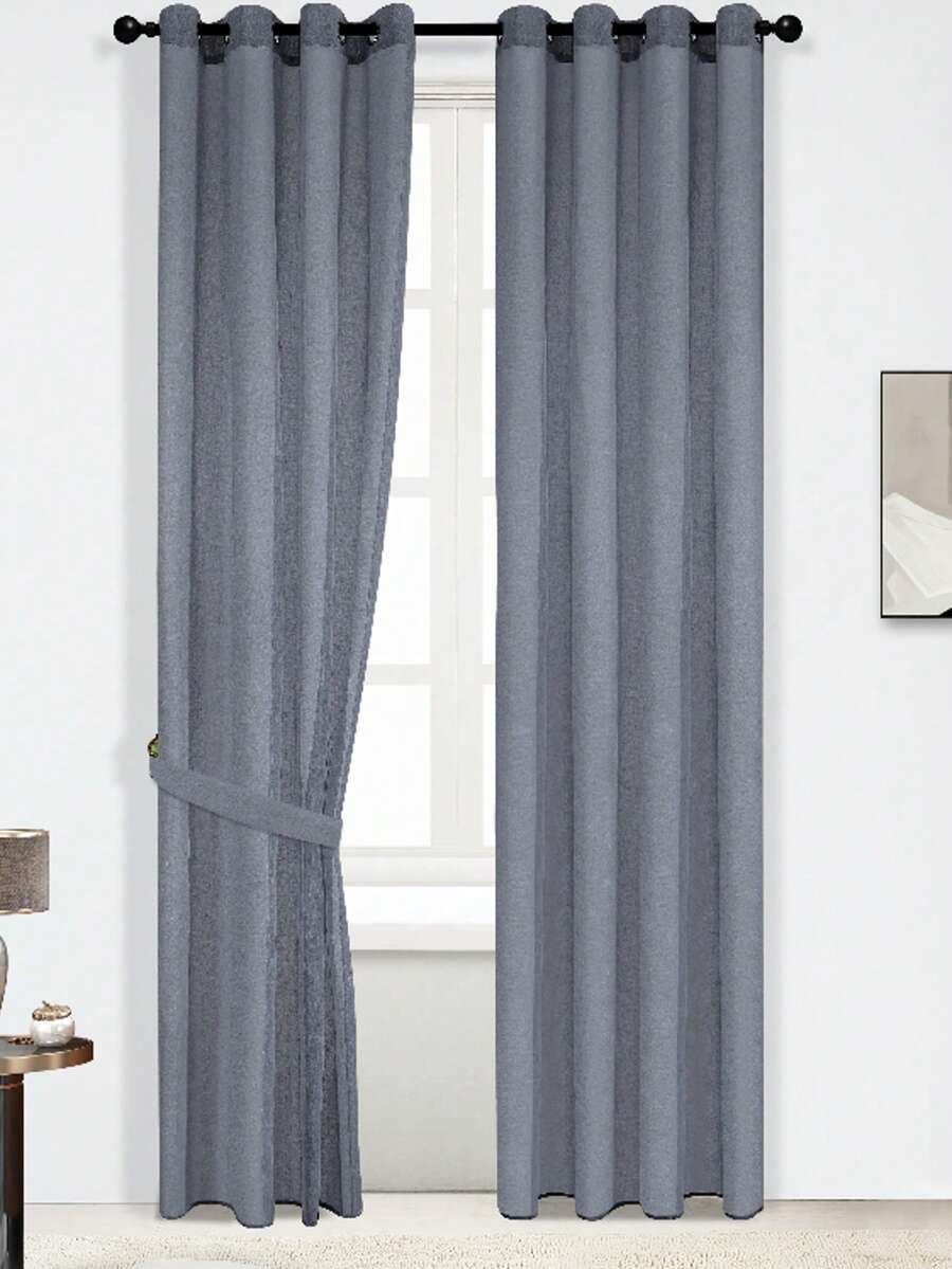Plain Voile Muslin Basic Curtain (1 Piece) 140*260cm, Lightweight And Breathable, Soft Light Filtering, Suitable For Living Room, Bedroom And Balcony, Creating A Simple And Natural Living Atmosphere - 黑色 - 查看 1