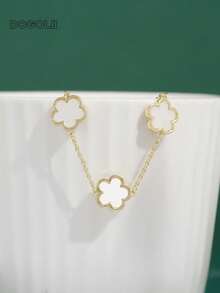 1 件简约可爱金色五瓣花设计手链，微镶嵌锆石铜，适合日常佩戴、女友/圣诞节礼物