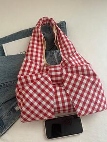 Women's Checkered Bow Decoration Shoulder Underarm Bag, Sweet And Cool Outdoor Vacation Travel Bag, Multifunctional Daily Commuting Shopping Shoulder Bag, Casual Cell Phone Coin Storage Bag, Cute Bow Bag For Women , Bow