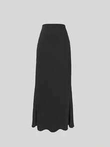 Elegant Vacation Casual Solid Color Skirt - Black - View 4