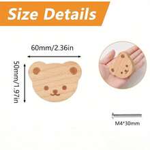 1pc Bear Shaped Wooden Knob, Single Hole Beechwood Handle, Wooden Cabinet/Drawer Knob With Screw - Multicolor - View 5