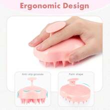 1 件头皮按摩器，促进头发生长，洗发刷，带柔软硅胶刷毛，用于去除头皮屑和头发护理，干发按摩器，用于头皮去角质，淡粉色，返校、旅行度假必备品，女士发饰 - 粉色 - 查看 2