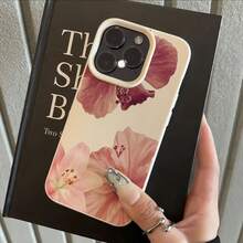 1个白色荔枝纹哑光极简镜头保护膜，3个大红色可爱兰花图案手机壳，可个性化定制，兼容 16 Pro Max、15/14 Plus、13/12/11，防水防震防摔防刮花 - 彩色 - 查看 4