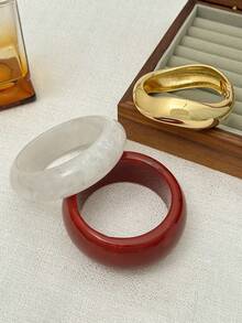 1 Stück/3 Stück Set Boho Geometrischer Bogen Asymmetrische Glatte Harz Manschette Armband, Luxuriöser Lässig Party Frauen Paare Hochzeit Urlaub Vielseitiges Metall Schmuck Armband Geschenk (Material und Farbe des Armbands entsprechen dem tatsächlichen Produkt)