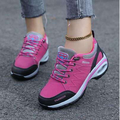 女士户外徒步鞋，气垫加厚鞋底增高休闲运动鞋，防滑皮革鞋面专业徒步鞋，轻便舒适户外旅行步行运动鞋