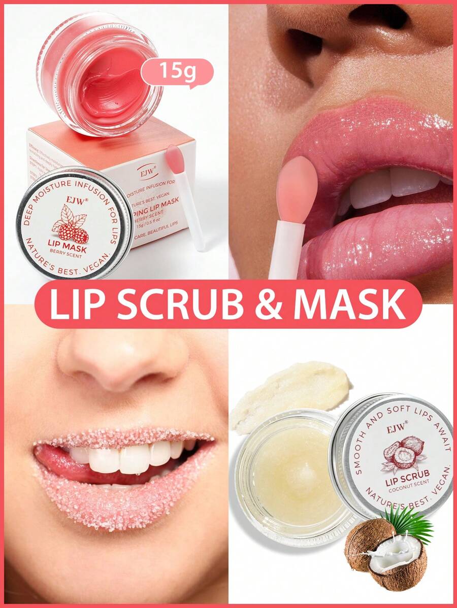 2 peças/Conjunto de Cuidados com os Lábios, Máscara Noturna para Lábios e Esfoliante Labial - Hidratante Labial e Esfoliante de Açúcar, Clareador de Cor dos Lábios, Para Lábios Secos e Rachados, Maciez e Brilho Duradouros