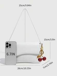 1 件 PU 皮革女士单肩包，白色紧凑型方形包，多功能皮革小手提包，Y2K 宝贝包，腋下单肩包，时尚斜挎包，配有樱桃吊饰 - 白色 - 查看 3