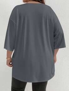 1pc High Low Elegant V-Neck Loose Stretchy Top, Machine Washable For Summer - Dark Grey - View 6