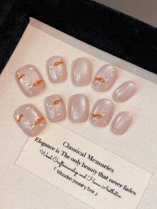 10片手工制作的按压式美甲贴片，夏季清凉水滴泡泡美甲，可爱短款美甲贴片，粉色玻璃珠猫眼，指尖可爱小鱼，神秘梦幻的海洋蓝，欢乐美甲贴纸，美甲疗愈，可重复使用的手工按压式美甲贴片 - 彩色 - 查看 1