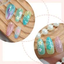 M30Pcs Summer Pr On Nails Almond Short Fake Nails With Cute Dolphin Mermaid Designs 3D Flower Starfish False Nails Colorful Summer Sea Theme Stick On Nails Acrylic Nails For Women Beach Vacation8001 - 彩色 - 查看 2