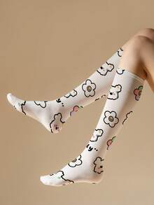 1/2 双女士 50D 花朵图案小腿袜，性感薄款 JK 及膝袜，夏季薄款丝袜，中长袜，水手袜，熊图案可爱时尚袜子，适合日常穿着，适合送礼