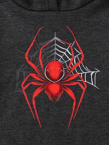 Toddler Boys' Cool Street Fashion Casual Outdoor Gift Cute Comfortable Spider Web & Letter Print Solid Color Hooded Long Sleeve Sweatshirt, Autumn