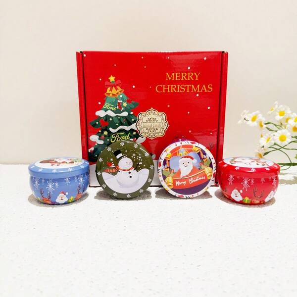 4 peças/Conjunto Caixas de Presente de Natal com Velas Perfumadas, Lavanda, Rosa, Oceano, Lírio do Vale 4 Fragrâncias, Decoração de Casa, Natal, Ano Novo, Ação de Graças, Presente de Feriado, Decorações de Natal, Decoração de Ambiente, Presentes de Natal