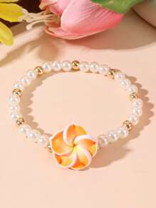 1 Peça Pulseira de Conta de Plumeria de Argila Macia, Adequada para Viagem, Feriado, Vestimenta Diária