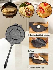 Manual Tortilla Press, Cornbread Dough Flattener, Mexican Flatbread, Burrito, Dumpling Wrapper Maker, Multi-Function Manual Tortilla Press - Great For Tortillas, Pancakes And More - Durable Aluminum Material, Kitchen Tool For Home, Restaurant, Camping And More - 黑色 - 查看 8
