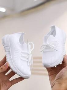 1双儿童多色系带休闲运动鞋，防滑，百搭，适合秋季 - 白色 - 查看 12