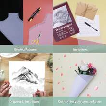 100 张 A4 描图纸，透明牛皮纸，8.3 X 11.7 英寸（21 X 29.7 厘米）– 38 磅/60 克/平方米，适用于铅笔、马克笔和墨水 - 非常适合描图纸、素描和绘图覆盖，可用作学校用品，返校 - Transparent - 查看 10