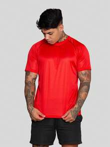 Men's Dry Fit Short Sleeve Sports Shirt, Polyester With Elastane, Training Gym - Rojo - Ver 1