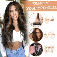 MBrown Highlight Wig Long Wavy Wigs For Women Natural Wavy Curly Synthetic Lace Front Wig Middle Part 26inch Heat Resistant Fiber Wig For Daily Party Use8001 - 棕色挑染假髮 - 查看 4