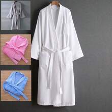 1pc Terry Velour Plain Collar Robe, Bathrobe, Loungewear, Home Wear, Soft, Absorbent, For Bathroom, Bedroom, Swimming Pool Back To School - White - View 3