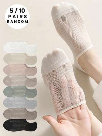 5 Pairs Of Women's Ankle Socks, Transparent Invisible Socks, Suitable For Summer, With Random Colors