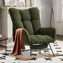 Rocking Chair Nursery With Foot Rest,Upholstered Glider Chair With High Backrest, Rocker Accent Armchair With Solid Wood Legs For Nursery Bedroom Living Room - Dark Green - View 1