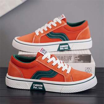 Men'S Large Size Canvas Skate Shoes 2025, Stylish Color-Blocking Casual Shoes For Teens, Featuring Thick, Non-Slip Soles.