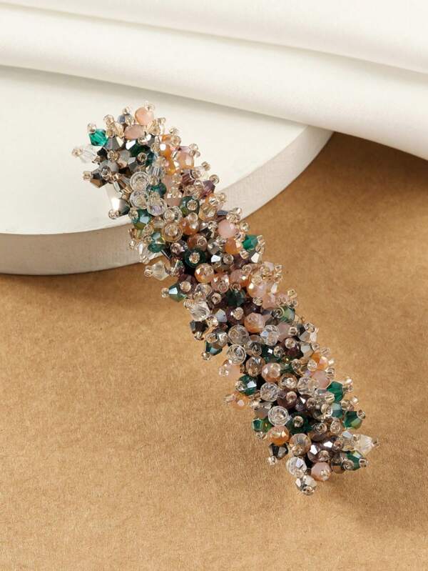 1pc Hand-Woven Caterpillar Crystal Bud Beaded Spring Clip, Half-Tied One-Line Clip Pan Hairpin