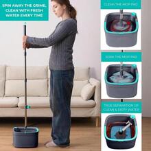 True Clean Spin Mop Bucket System Dual Compartment Design For Clean Dirty Water 360 Swivel Mop Head Builtin Scrubbing Brush Stainl Steel Handle 2 Reusable Microfiber Pads - Gray - 查看 3