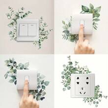 1/3/5 piezas Pegatinas de pared de interruptor con diseño de hojas de plantas verdes sencillas, decoración de pared de plantas verdes, calcomanías decorativas de interruptor, decoración del hogar fresca y verde, diseños de plantas verdes en varios estilos, patrón floral autoadhesivo, fácil de aplicar, adecuado para baño y decoración del hogar
