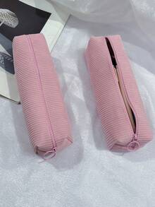 1pc Minimalist Solid Color Corduroy Pencil Case, Multiple Sizes Available, Multi-Purpose Stationery Pouch,For School Supplies,Back To School,Bag - Single Piece - View 10