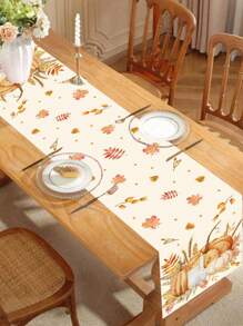 1 pièce Nappe en polyester de 35*180cm avec motif de citrouille à l'aquarelle, décoration de table d'automne pour la récolte, décoration de fête avec thème de feuille d'érable, Halloween, Thanksgiving, décoration saisonnière d'intérieur/extérieur, fournitures de fête