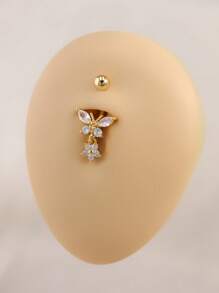 6 件时尚方晶锆石装饰蝴蝶形肚脐环，心形吊坠肚脐穿孔首饰适合男士、日常佩戴和节日礼物，不锈钢弯杆肚脐环镶嵌闪亮水钻 - 彩色 - 查看 8