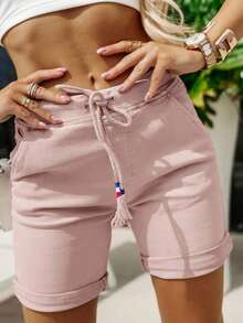 Women's Bermuda Shorts With Drawstring, Casual Essential For Summer Daily Life - Pink - View 3