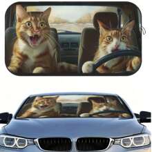 Funny Cat Car Sun Visor, Made Of Polyester Fiber, Fits Various Car Front Windshield, Blocks UV Rays And Decorates Interior, Keeps Your Car Cool, Foldable And Easy To Store