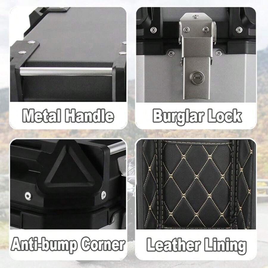 65L Motorrad Kofferraum wasserdicht & staubdicht, Aluminium-Legierung Motorrad Top Case mit Sicherheitsschloss und Liner, Universal, perfekt für Stocking Helme & großes Gepäck - Schwarz Flat - Übersicht 1