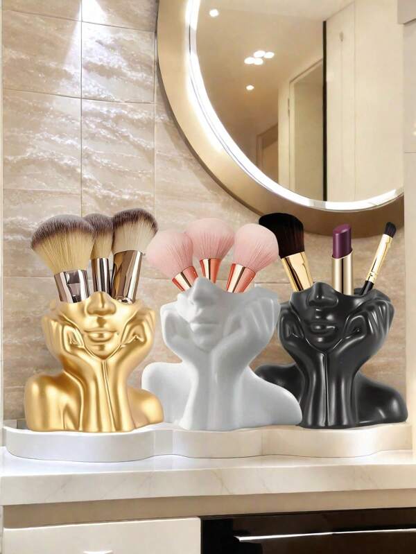 Glam Face-Shaped Makeup Brush Holder, Stylish Vanity Organizer For Makeup Lovers, Perfect Gift For Moms, Daughters, Friends, And Sisters On Christmas, Thanksgiving, And Birthdays(White)