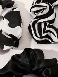5 Peças Scrunchies de Cabelo Preto e Branco, Scrunchies de Cabelo com Estampa de Leopardo e Vaca, Acessórios de Cabelo Decorativos, Elásticos de Cabelo, Scrunchies, Acessórios de Cabeça para Rabo de Cavalo, Elásticos de Borracha para Cabelo - Preto e Branco - Visão 5