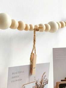 1set Wooden Bead Photo Clip Storage, Photo Display With Wooden Bead String,Hanging Photo Frame Photo Storage Hemp Rope Bead String With Clip, For Home Room Living Room Office Decor, For Christmas Valentine's Day,Storage Decoration Farmhouse Rustic Decoration Hanging Beads Home Decoration
